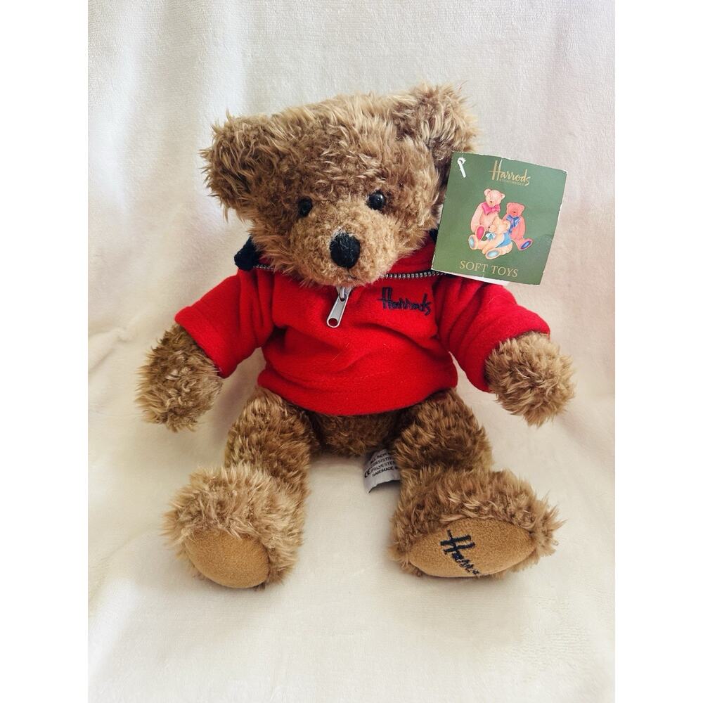 Harrods Knightsbridge Soft Toys 12” Brown Teddy Bear Stuffed Plush Red Sweater
